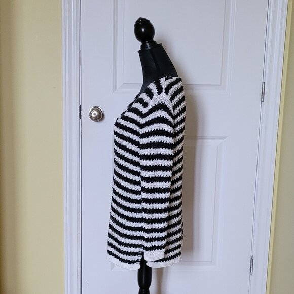 Dana Buchman sweater black and white striped plus size XL pull over v-neck loose - Picture 4 of 13